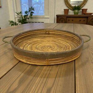 Vintage Mid Century Gabriella Crespi Style Rattan Bamboo Brass Italian Basket